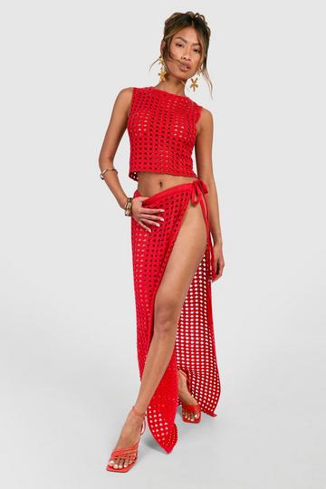 Thigh Split Crochet Maxi Skirt rust