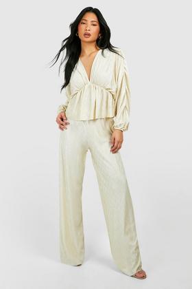 Malibu Satin Wide Leg Trouser Pant - Champagne