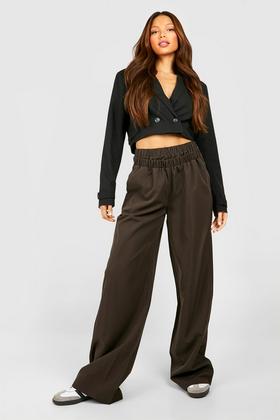 Tall Woven Elastic Waist Band Detail Pleated Trousers