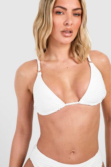 Textured Stripe O-rings Triangle Bikini Top white