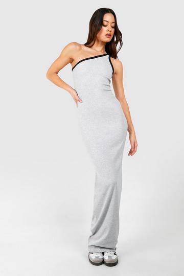 Tall Contrast Binding One Shoulder Maxi Dress grey