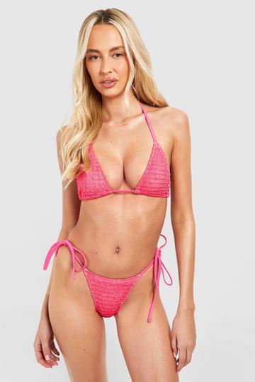 Pink Laddered Knit Triangle Bikini Set