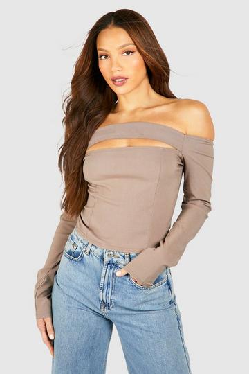Tall Cut Out Bardot Top taupe