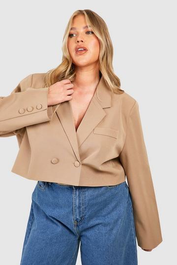 Plus Double Breasted Boxy Crop Blazer taupe