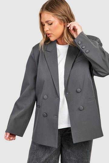 Plus Double Breasted Relaxed Fit Tailored Blazer charcoal