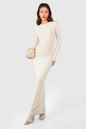 Stone Beige Premium Super Soft Long Sleeve Bodycon Maxi Dress