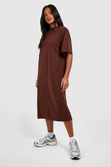Cotton Super Oversized Midi T-shirt Dress chocolate