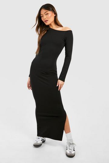 Assymetric Long Sleeve Maxi Dress black