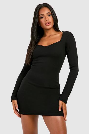 Sweetheart Rib Long Sleeve Mini Dress black