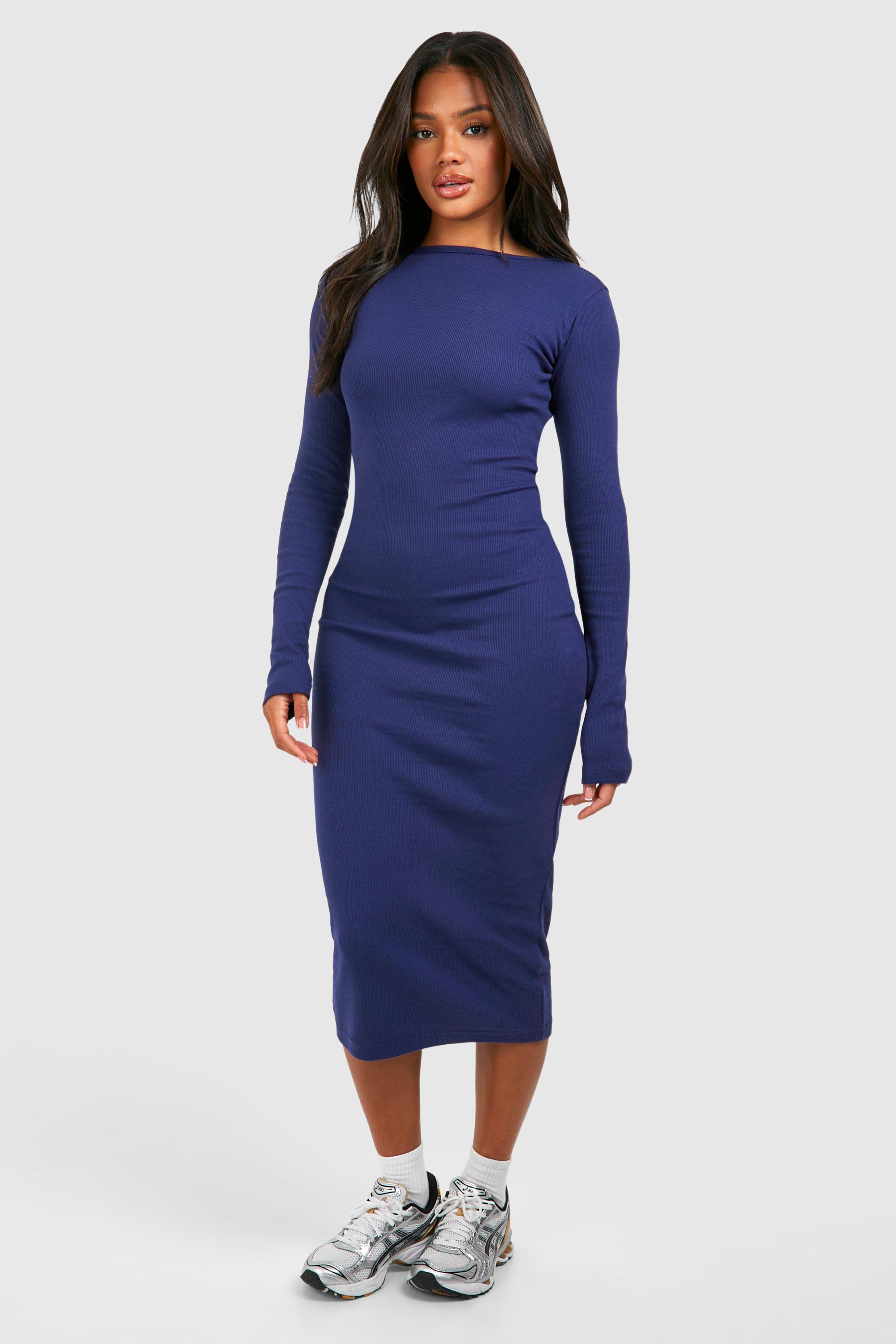 Blue long hotsell sleeve midi dress