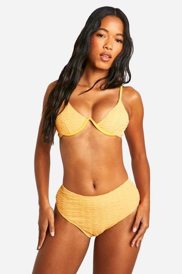 Yellow Textured Underwired Bikini Top