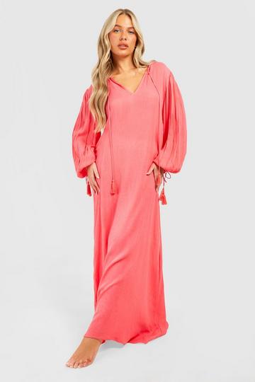 Pink Cheesecloth Tassel Beach Maxi Kaftan Dress