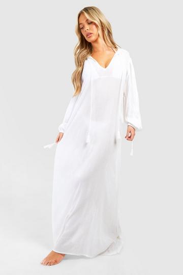 Cheesecloth Tassel Beach Maxi Kaftan Dress white