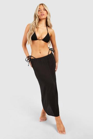 Black Crinkle Split Beach Maxi Skirt