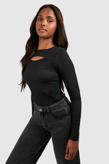 Crinkle Textured Cut Out Detail Bodysuit black