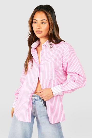 Contrast Stripe Oversized Shirt pink