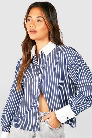 Blue Contrast Stripe Boxy Shirt