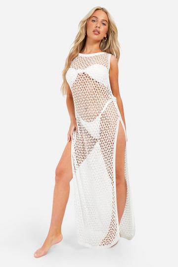 Cream White Crochet Cover-up Beach Maxi Dress