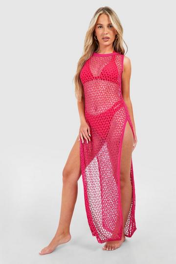 Fuchsia Pink Crochet Cover-up Beach Maxi Dress