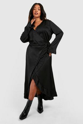 Women's Plus Satin Wrap Blouson Dress