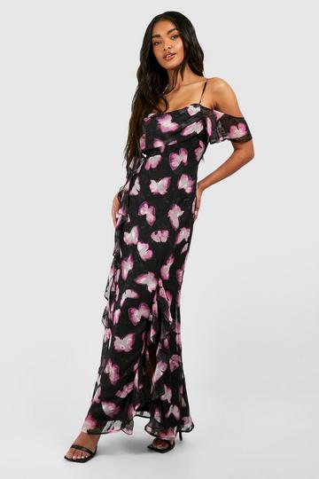 Printed Draped Sleeve Maxi Slip Dress pink
