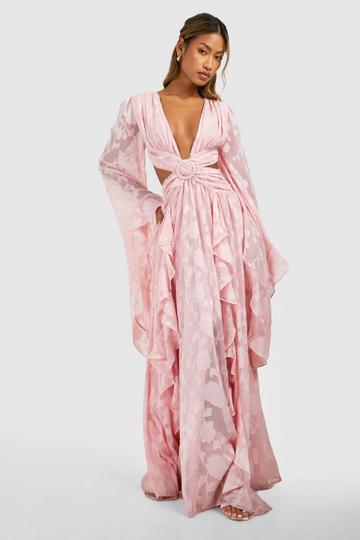 Pink Textured Cut Out Maxi Dress