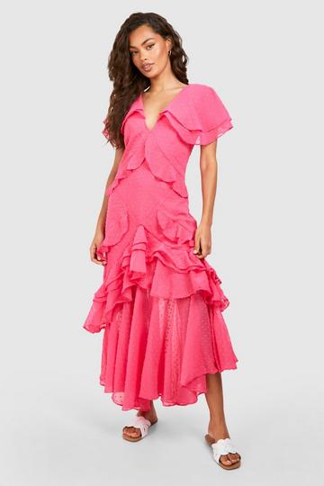 Pink Dobby Frill Detail Maxi Dress