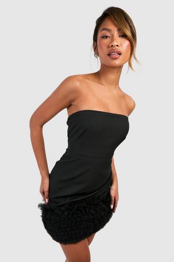 Black Tulle Hem Bandeau Mini Dress
