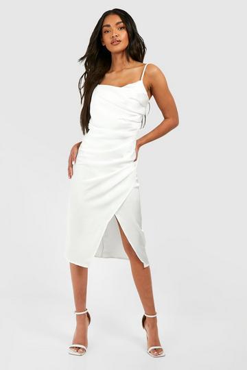 Ivory White Satin Drape Front Midaxi Slip Dress