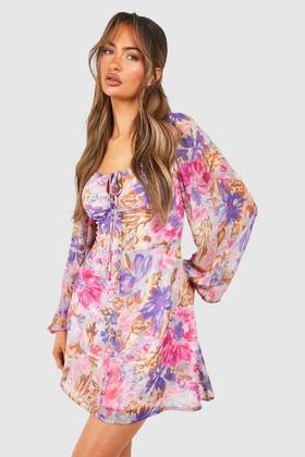 Floral Oversized Off The Shoulder Midi Skater Dress