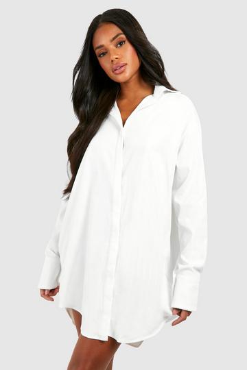 White Wide Sleeve Boxy Oversized Shirt Dress