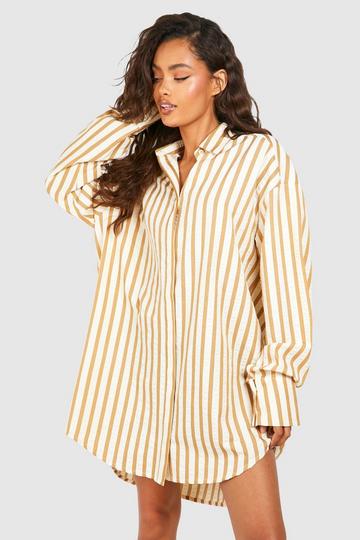 Textured Stripe Boxy Wide Sleeve Shirt Dress stone
