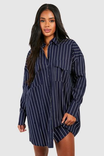 Stripe Oversized Shirt Dress navy