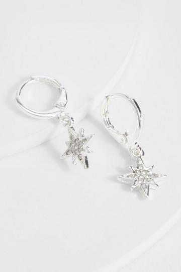 Silver Silver Embellished Celestial Drop Hoop Earrings