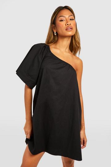 Black Woven One Shoulder Mini Dress