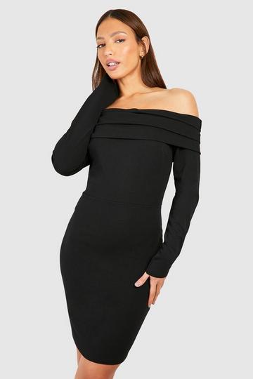Tall Crepe Ruched Off The Shoulder Mini Dress black