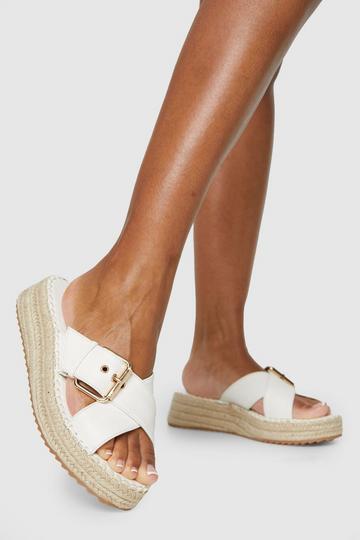 Chunky Buckle Crossover Flatforms white
