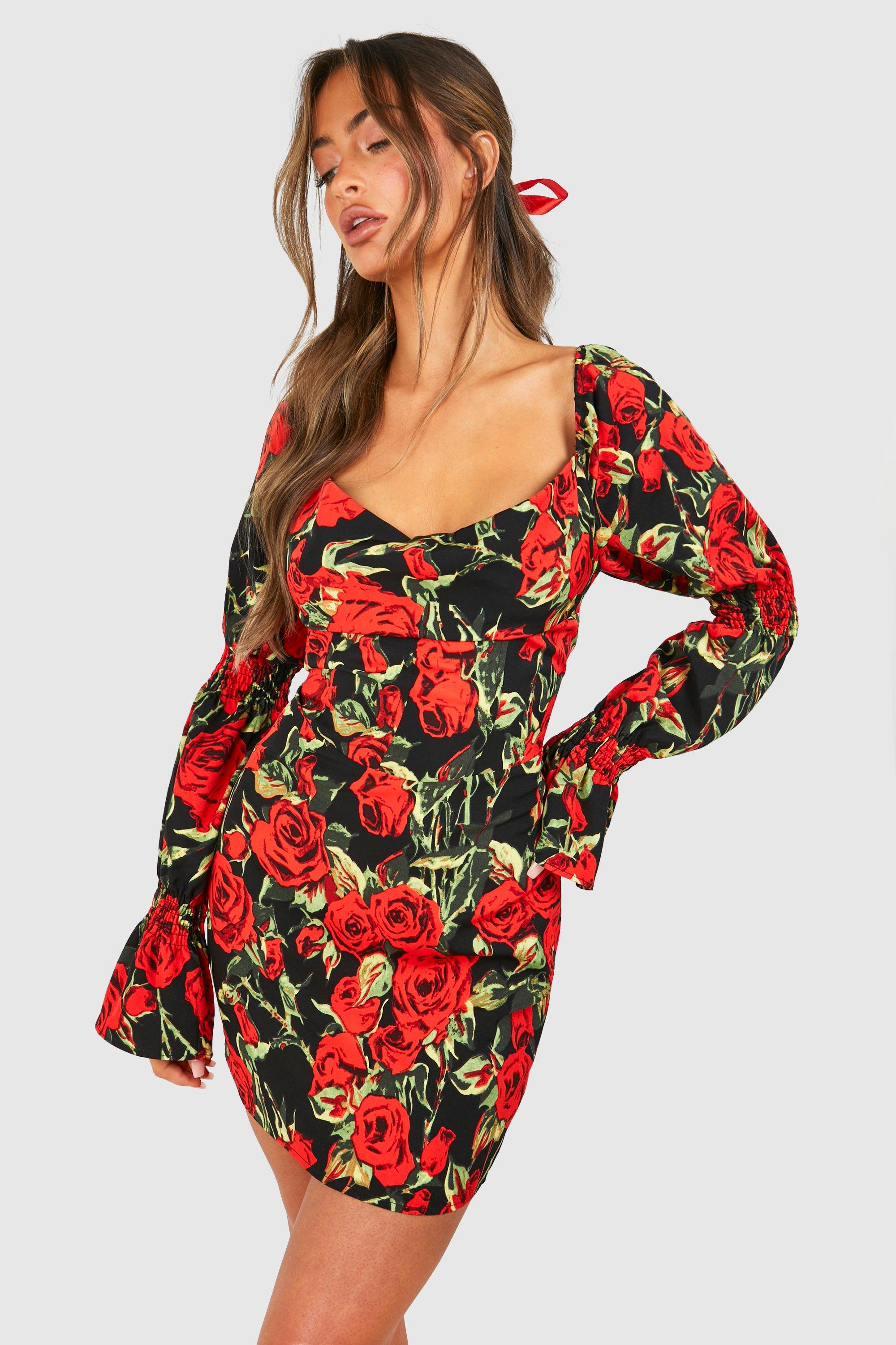 Boohoo angel sleeve ruched shop mini dress in red