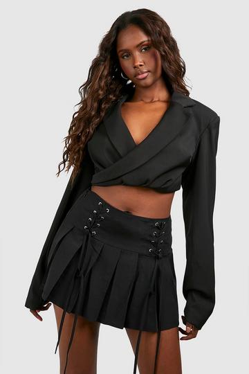 Lace Up Pleated Tennis Skirt black