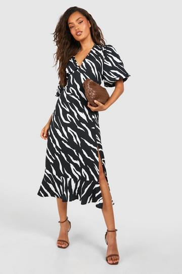 Black Zebra Wrap Midaxi Dress