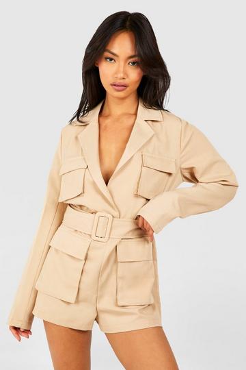 Belted Utility Blazer Playsuit taupe