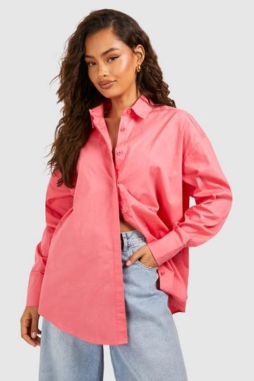 Oversized Cotton Poplin Shirt dark pink