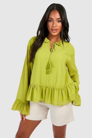 Tie Detail Chiffon Smock Blouse chartreuse