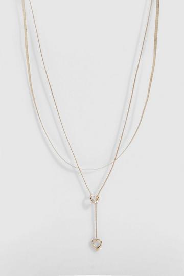 Gold Metallic Double Chain Heart Necklace