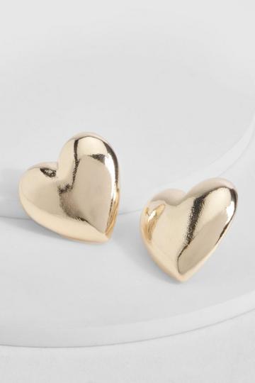 Gold Metallic Heart Stud Earrings