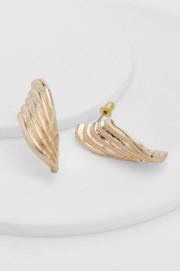 Gold Metallic Textured Wing Earrings