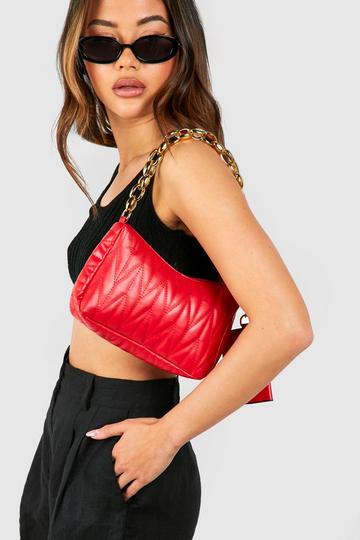 Quilted Chain Shoulder Bag red