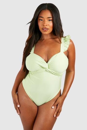Plus Knot Front Frill Should Swimsuit green