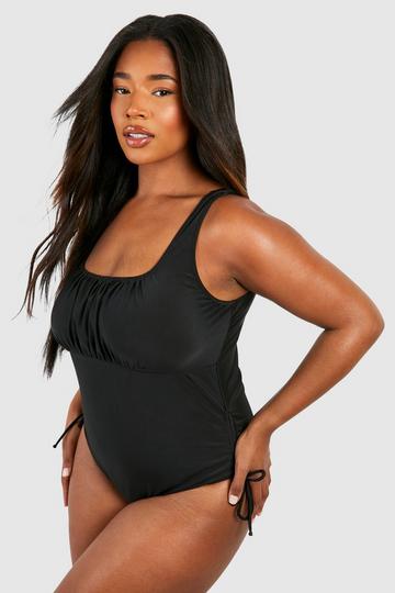 Plus Ruched Front Tie Side Swimsuit black