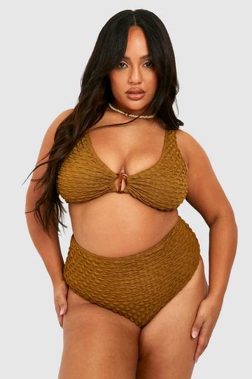 Plus Bubble Textured Belted High Waisted Bikini taupe